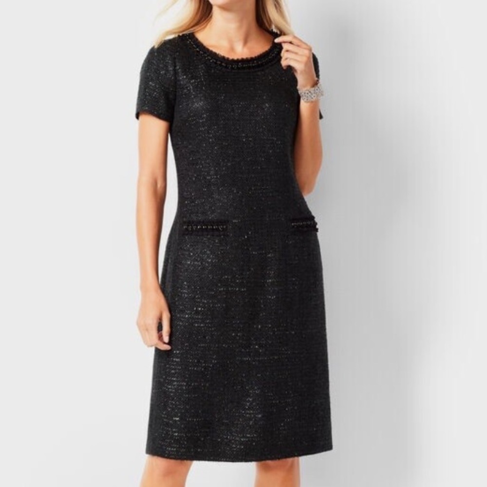 Talbots Petites Elegant Black Tweed Dress, Size 6P.